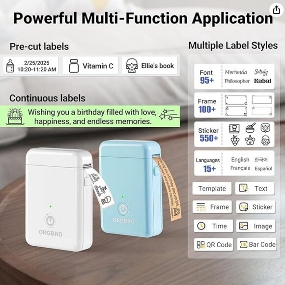 ORGBRO Bluetooth X1 Thermal Label Printer Machine - Picture 4 of 16